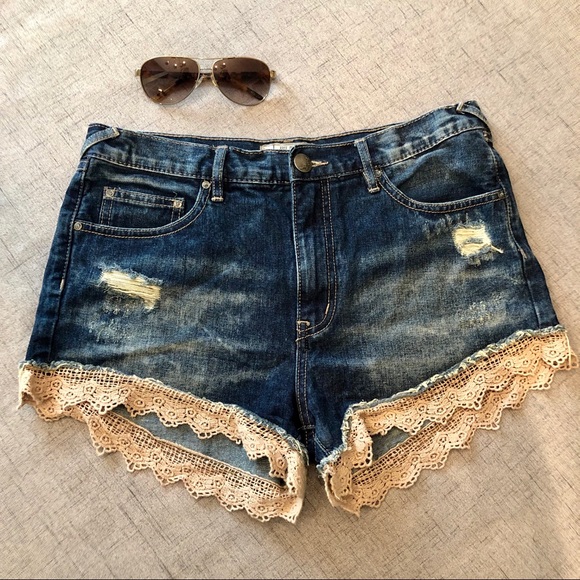 Free People Pants - Free People High Rise Festival Lace Jean Shorts